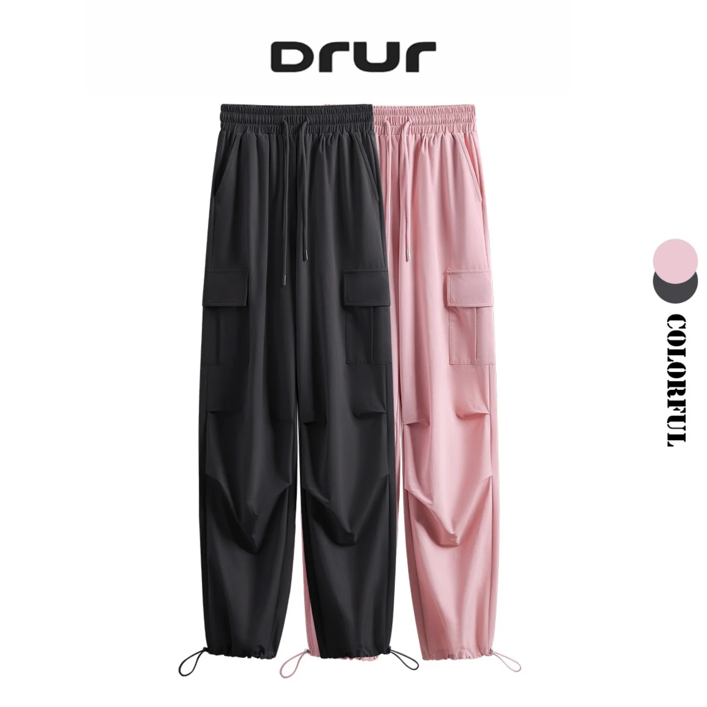 DRUR Women Jogging Cargo Pants Summer Quick Dry Cuffed Lightweight Running Trousers Loose Outdoor Sports Training Sweatpants New