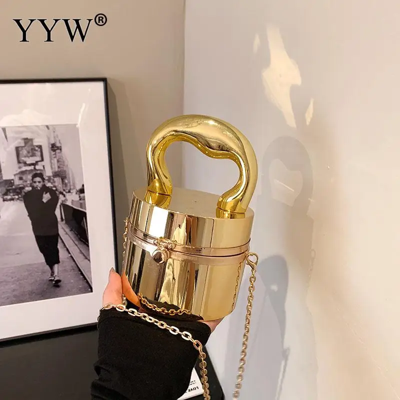 Women Mini Evening Clutch Cylindrical Mirror Fashion Handbags With Chain Acrylic Box Gold Ladies Purse Crossbody Female Bags New