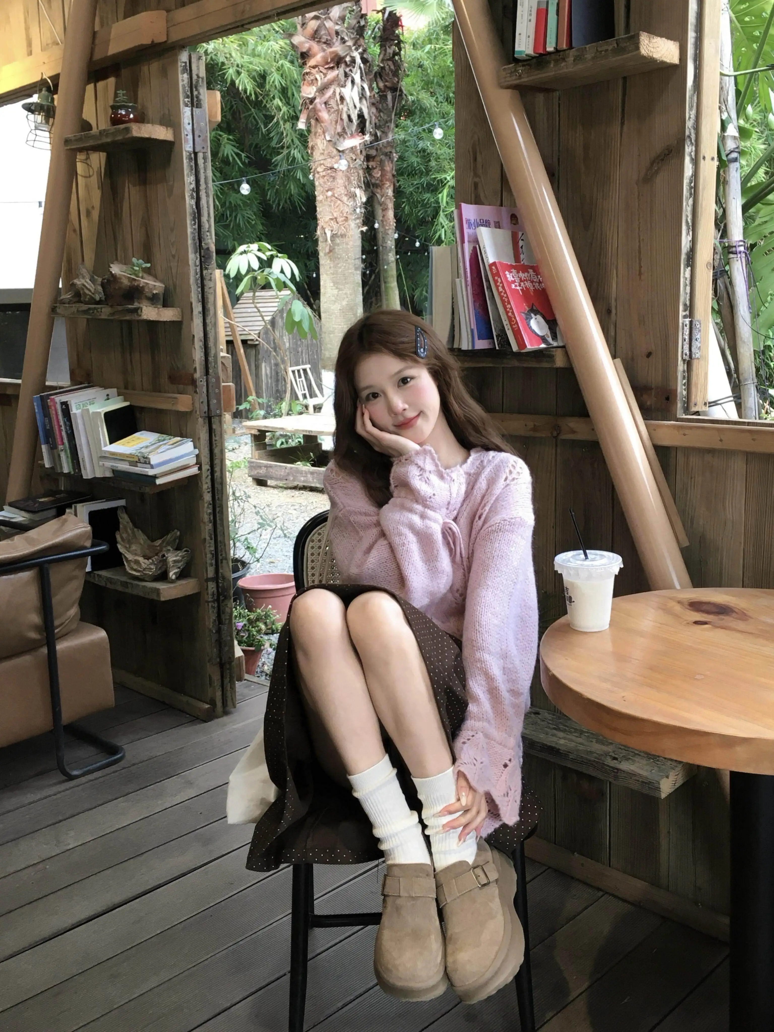 Sweet Gentle Style Women's Spring Autumn Winter Polka Dot Skirt Set Cute High Waist Short Pants V-Neck Long Sleeve Button up