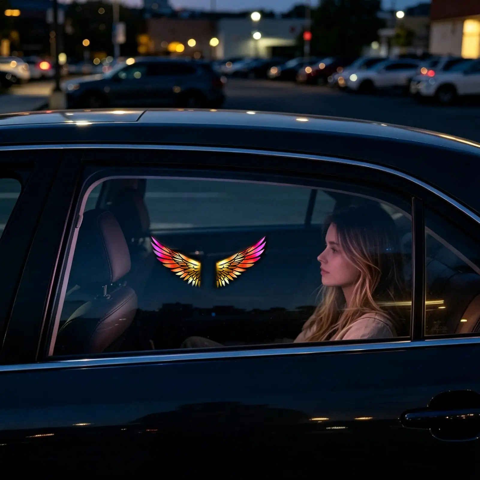Solar Powered Car Light Solar-Powered USB Charging Suction Cup Lamp Cartoon Wings Car Window Light For Drivers Enthusiasts Women