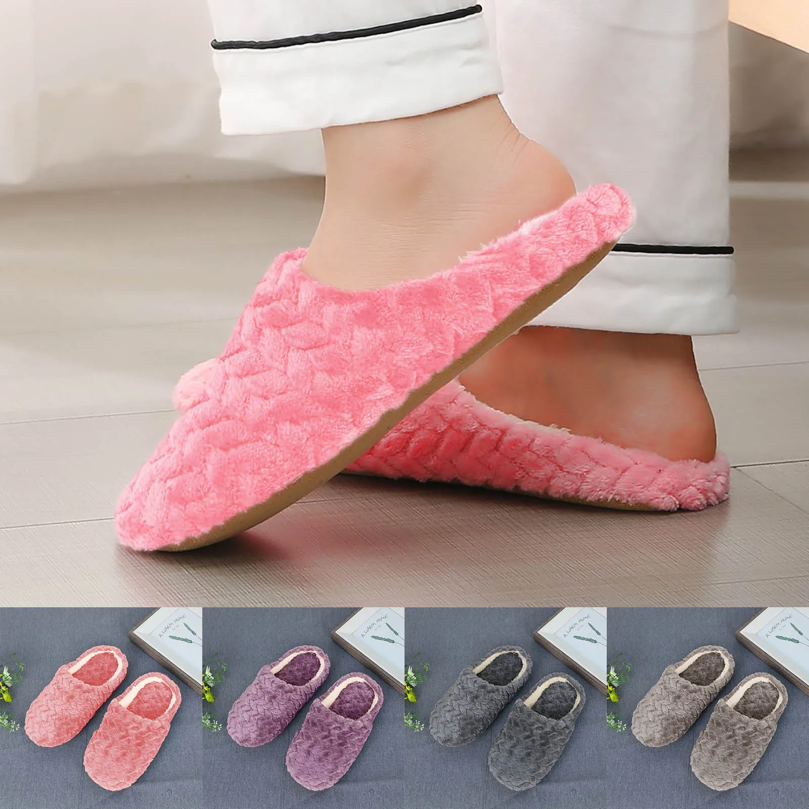 

Women Winter Fashion Home Plush Slippers Non-Slip Soft Warm House Indoor Bedroom Men Couples Boys Girl Memory Foam Floor Shoes