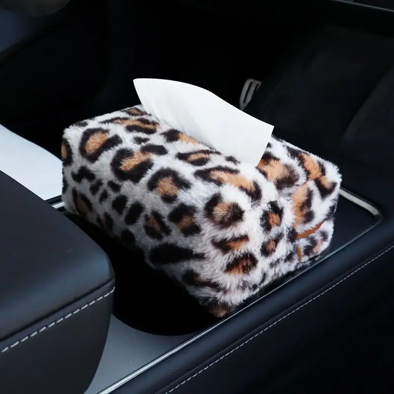 Car Tissue Box Creative Cute Leopard Print Bow For Car Use Interior Paper Draw Bag For Women