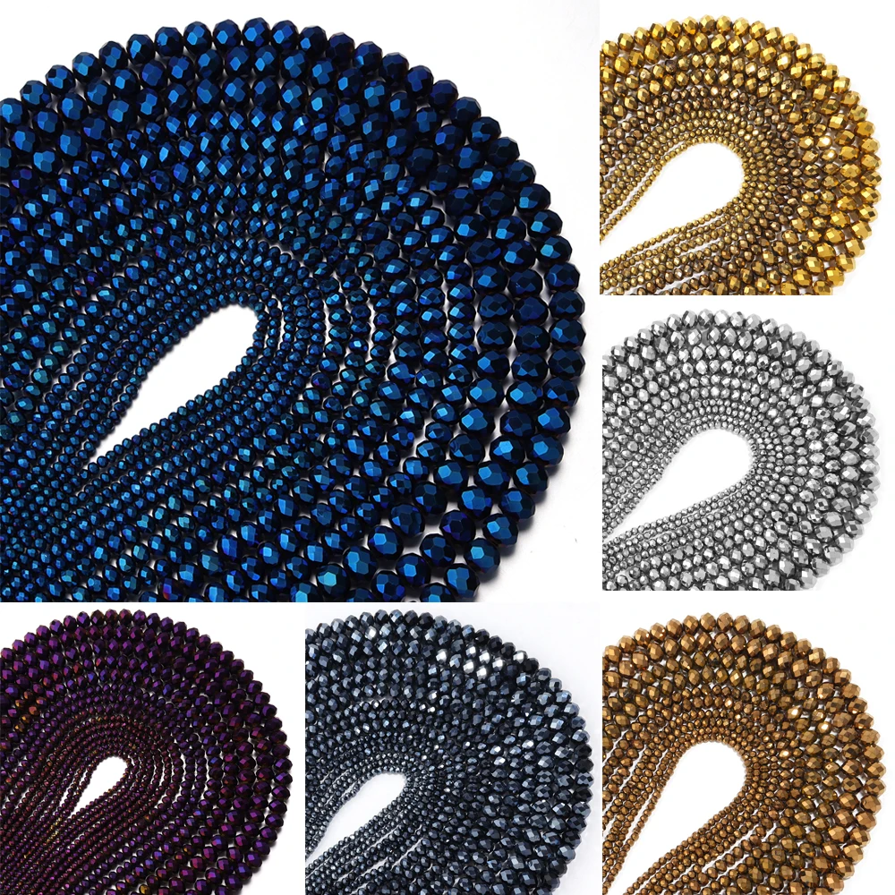 1 Strand Electroplated Colored Austrian Crystal Beads 3/4/6/8/10mm Round Faceted Rondelle Beads Spacer Bead DIY Jewelry Making