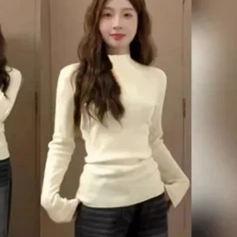 Womens Mock Neck Brushed Thermal Top Autumn Winter Slim Fit Fitted Waist Long Sleeve Inner Wear Base Layer view 3