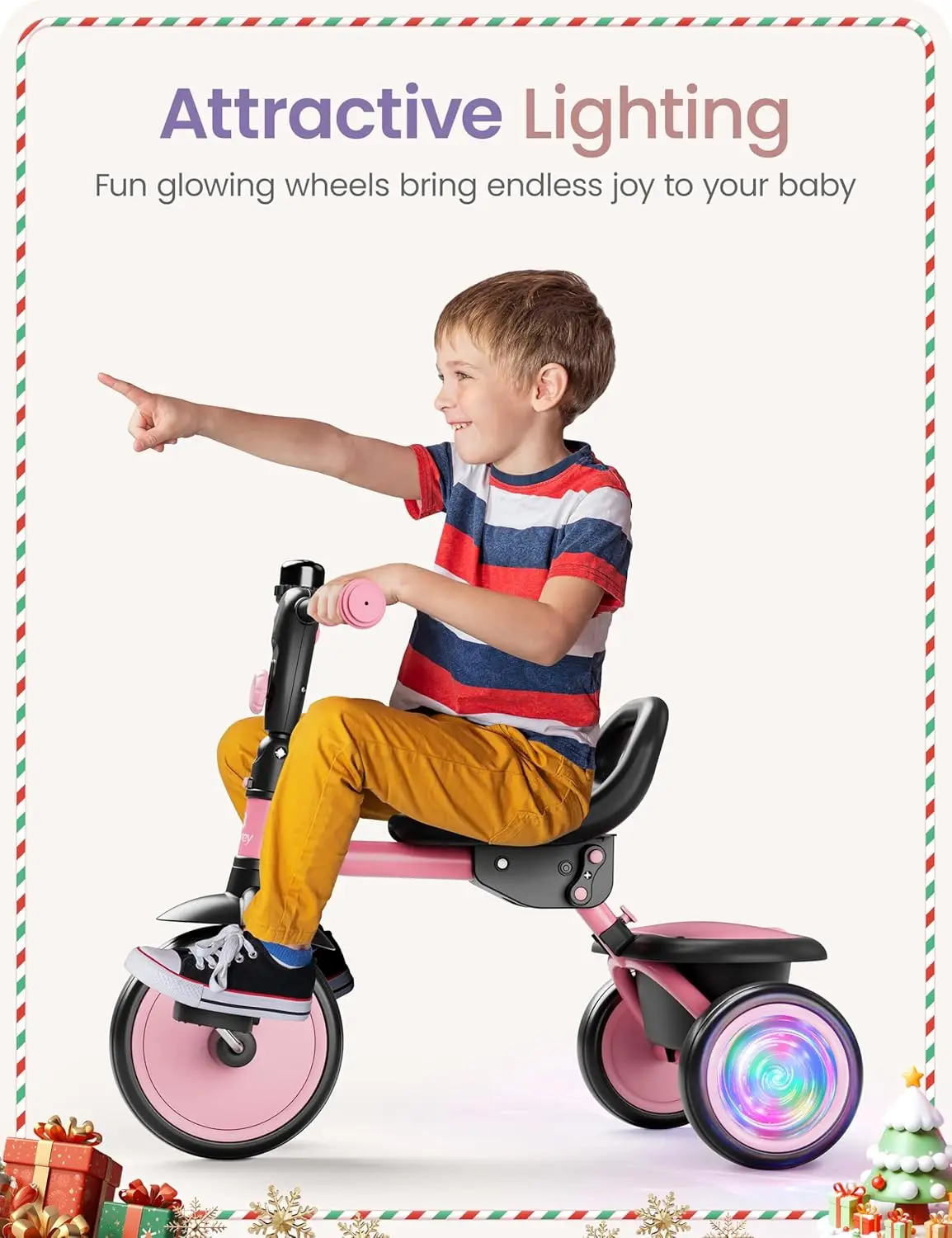 Tricycle avec éclairage coloré pour tout-petits, vélo avec cloche, cadeau pour enfants de 2 à 5 ans, 18 mois à 5 ans