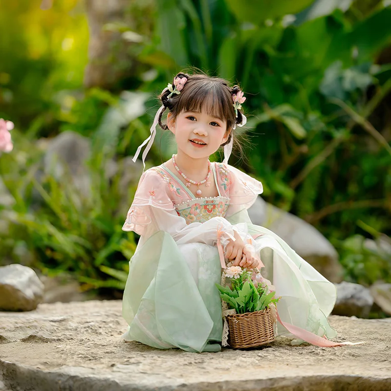 Girl's Dress Hanfu Girl's Spring Dress Baby Chinese Wind and Cloud Shoulder Ru Skirt Little Girl Super Immortal Ancient Dress Ch