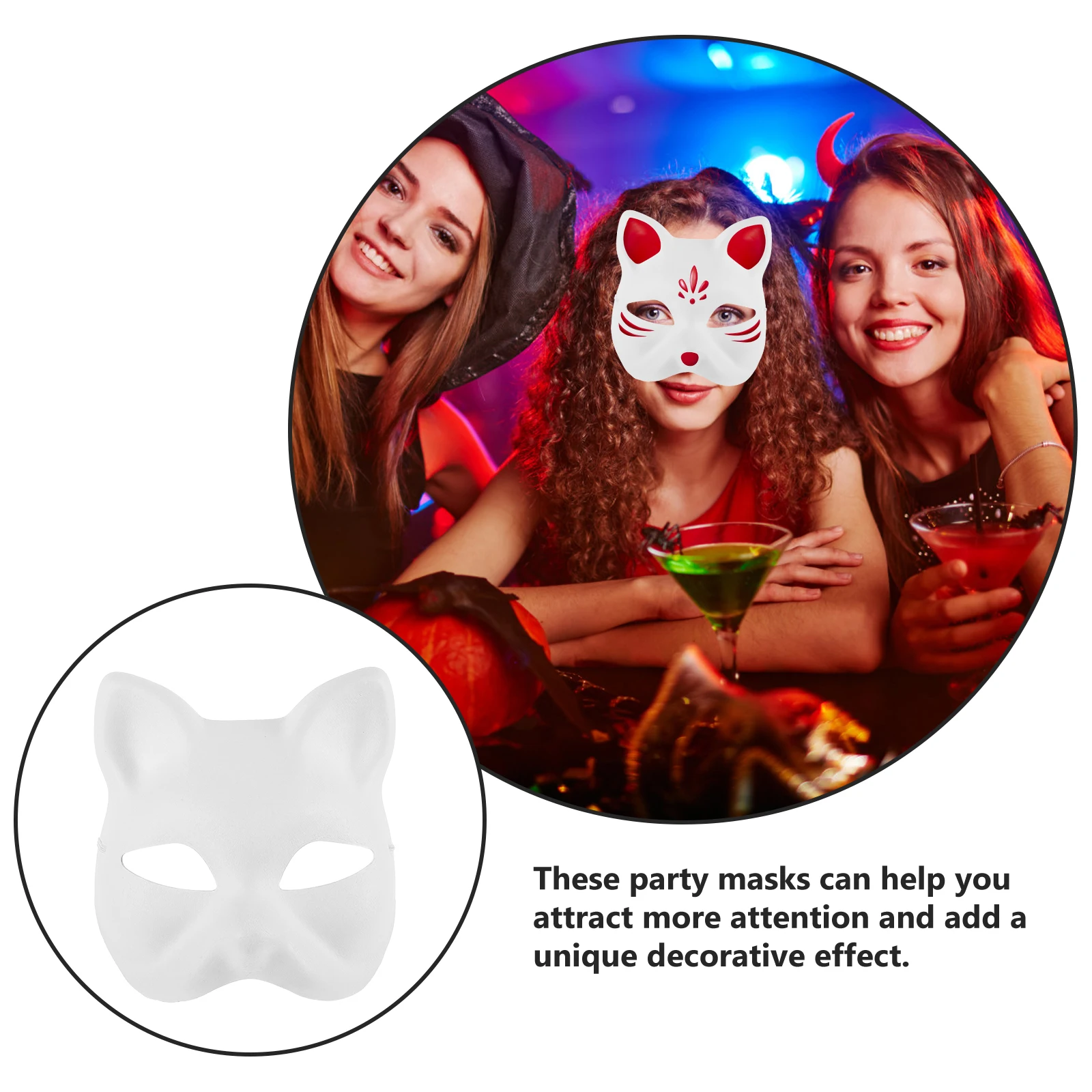 

5 Pcs Blank Masks White DIY Paintable Lightweight Eco Materials Masquerade Halloween Costume Party Cat Face Masks Women Men Fits