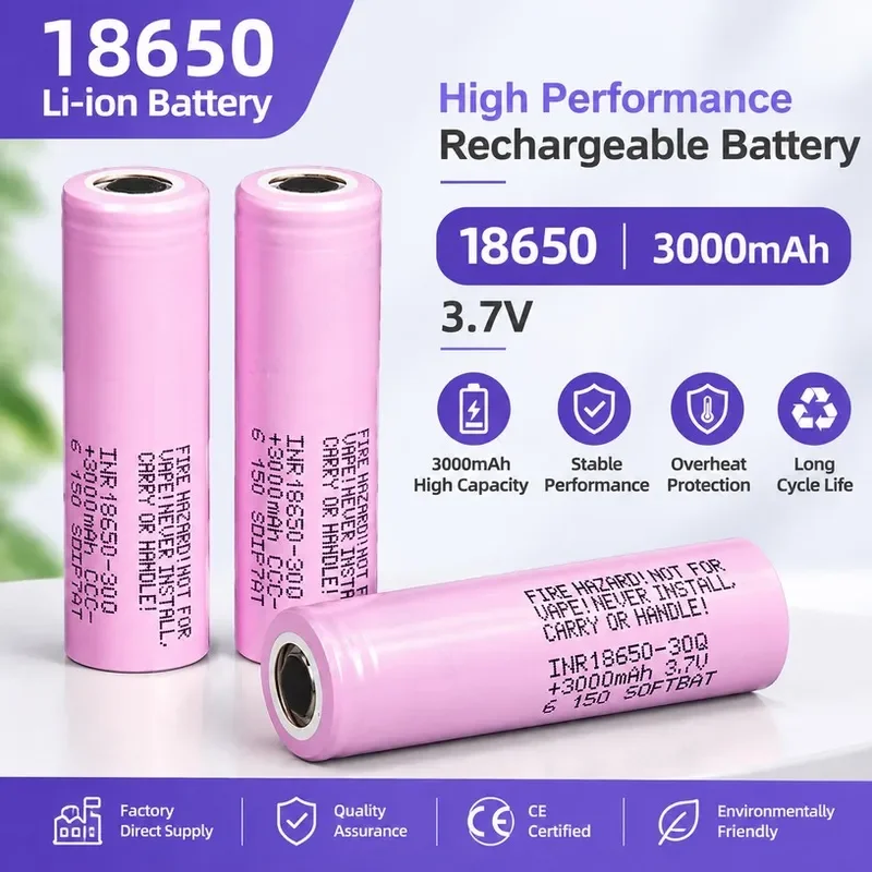 10PCS For 18650 Lithium Battery 3000mAh 5C High Power Rechargeable Cell for Mobile Power Bank Flashlight Power Tools