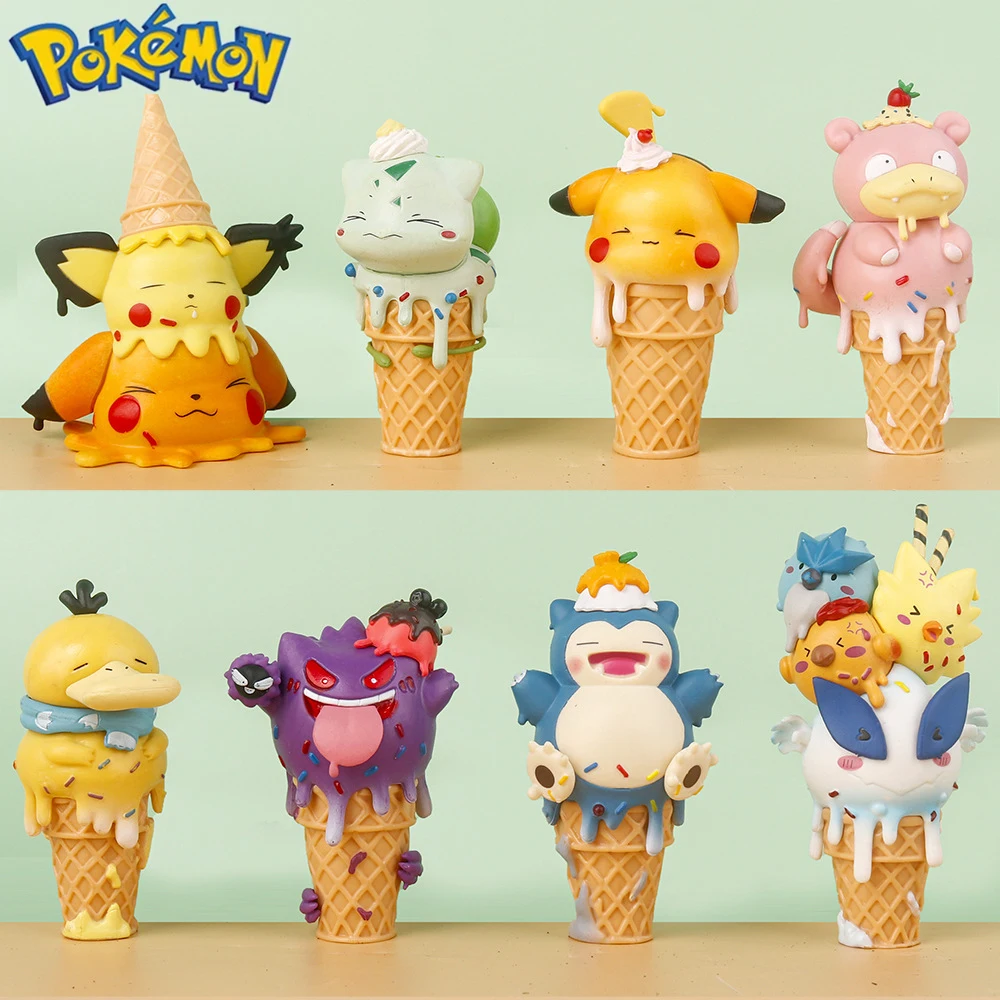 

Pokemon Cartoon Ice Cream Pikachu Snorlax Psyduck Gengar Anime Figure Blind Box Toys