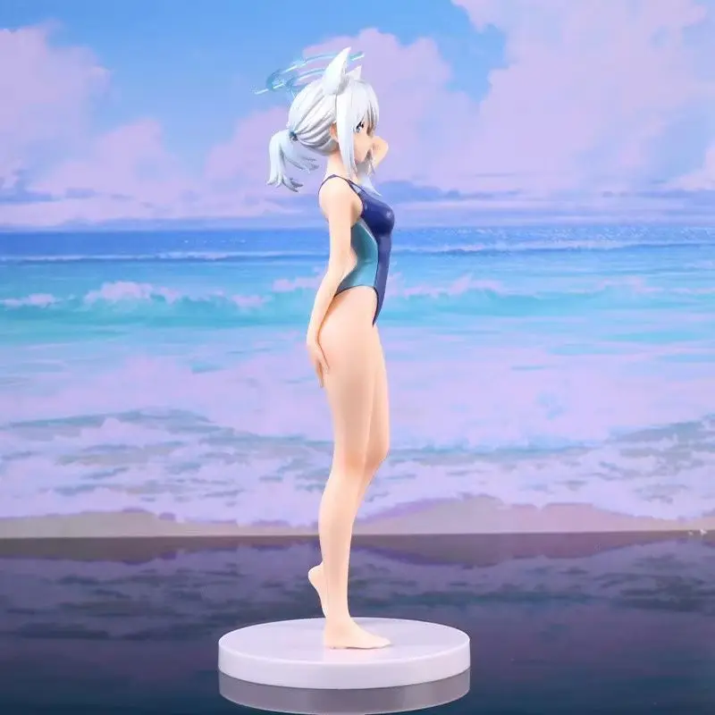 الأزرق الأرشيف Shiroko 23 سنتيمتر بولي كلوريد الفينيل الشكل أنيمي القط الأذن نموذج مع لباس سباحة Sunaokami تحصيل دمية لعبة هدية لمحبي