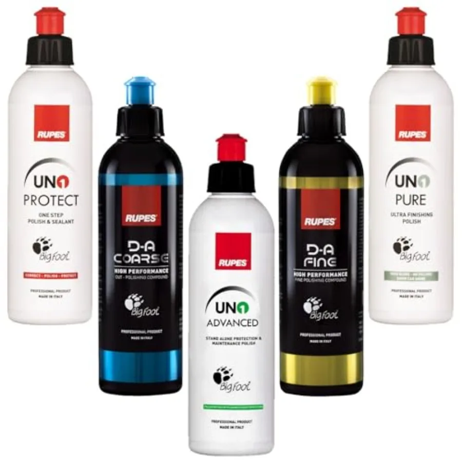 

5 Pack High Performance Orbital Polishing Compounds 250ml Bottles D-A Coarse D-A Fine UNO Protect UNO Pure UNO Advanced Dark Bl