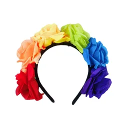 Exquisite Gorgeous Rainbow Headband Flower Rose Hair Accessories Six Color Simulation Wedding Party Decorations Dress Wearing