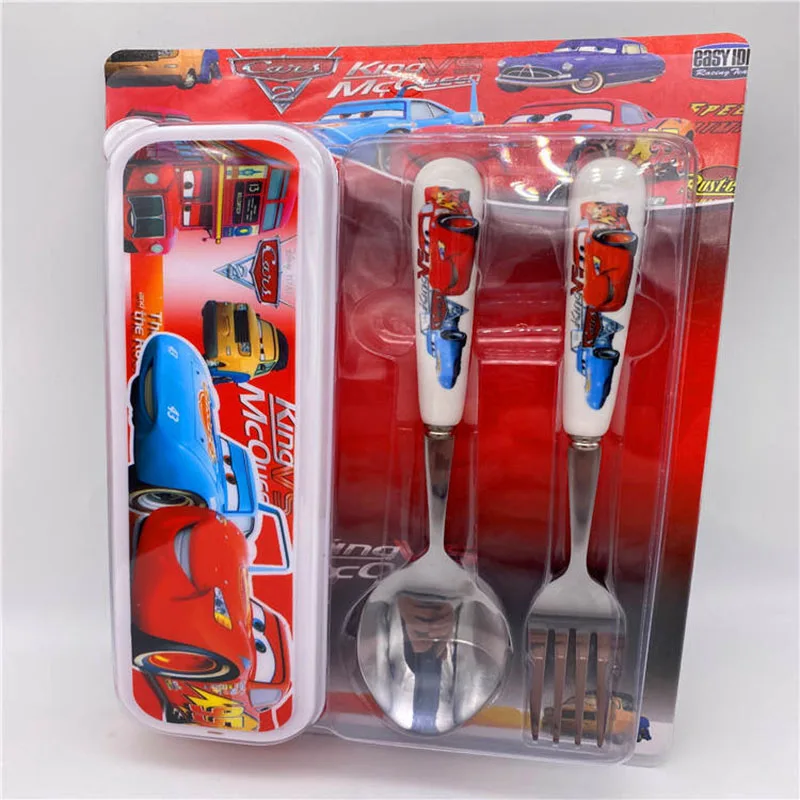 Disney Anime Tableware Set Cartoon Frozen Spiderman Cars Fork Spoon Water Cup Suit Children\'s Boutique Dinnerware with Box Gifts