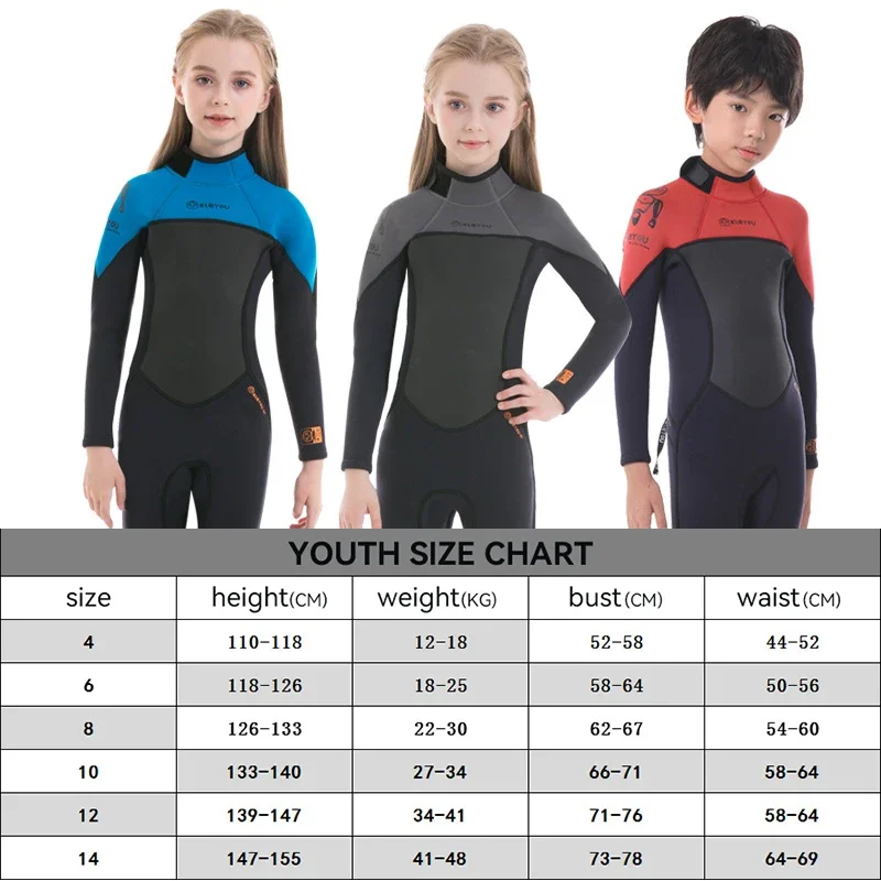 Children's 2.5mm Neoprene Wetsuit Girls Boys One-piece Warm Long Sleeve Sunscreen Surfing Bathing Winter Swimming Diving Suit