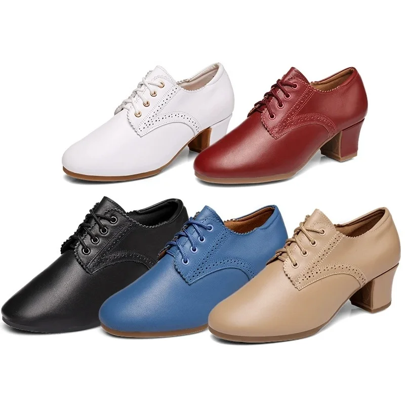 Genuine Leather Shoes For Women Cowhide Dance Shoes Adult Professional Ballroom Dancing Outdoor Square Sneakers