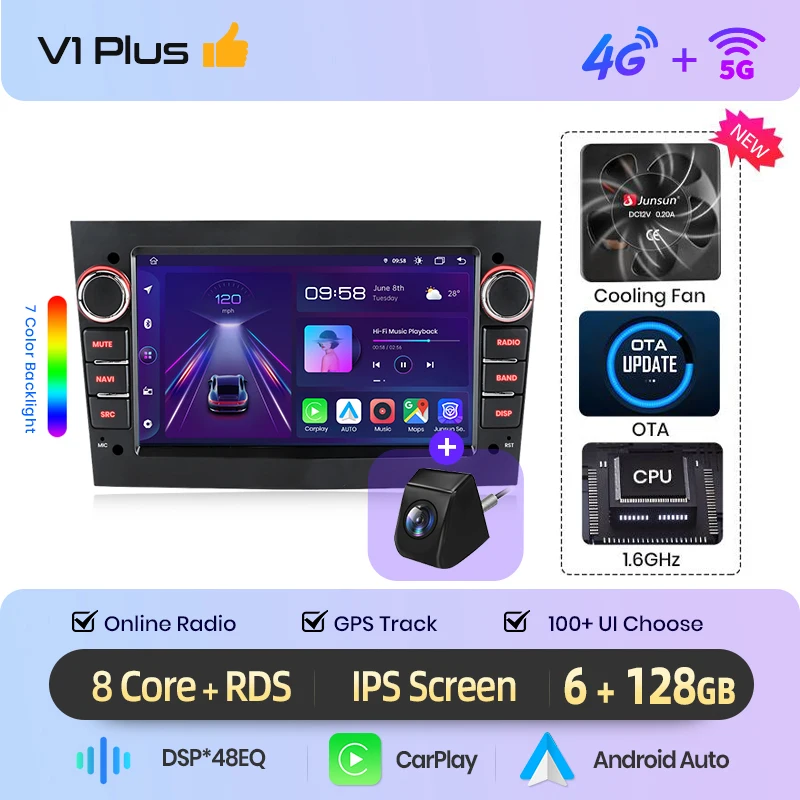 Junsun 7 inch Android autoradio voor Opel Astra H G J Zafira B Corsa C D Antara Vectra Vivaro CarPlay Auto IPS scherm stereo multimediaspeler automotive slimme intelligente systemen 2 Din autoradio - afbeelding 1