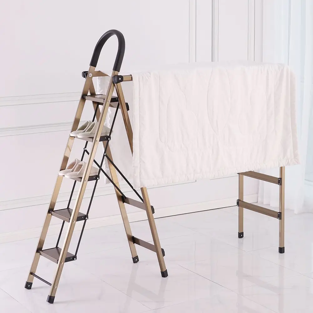

Multifunctional ladder drying rack Household folding ladder Indoor herringbone Telescopic thickened aluminum alloy dual