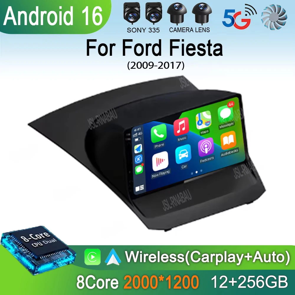 Android 16 Carplay Auto For Ford Fiesta 2009 - 2017 Car Radio Navigation GPS Multimedia Video Player Stereo 360 Camera Head Unit