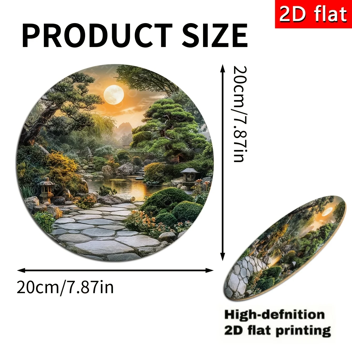 2D Flat, a Wooden Home Wall Hanging Decoration, Round Zen Garden Sunset Wood Art Wall Ornament, Vintage Zen Garden and Sandy Lan
