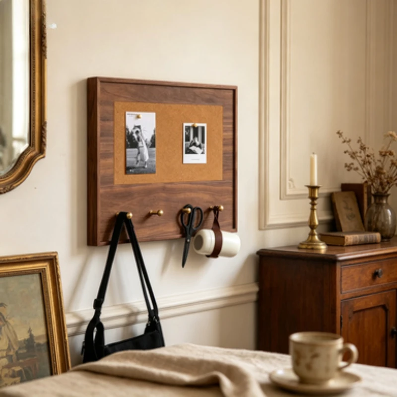 Solid Wood Meter Box Cover with Brass Hooks Wall Hanging Coat Rack Electrical Distribution Box Decor for Hallway Home Organizer