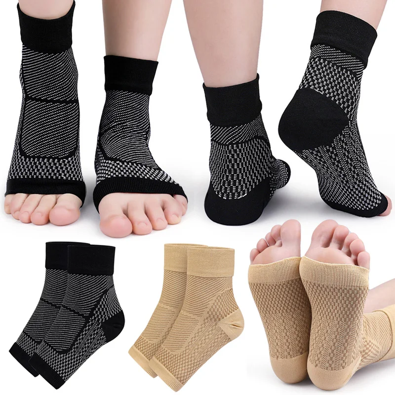 1Pair Ankle Brace Compression Sleeve Relieves Achilles Tendonitis, Joint Pain. Plantar Fasciitis Sock with Foot Arch Support