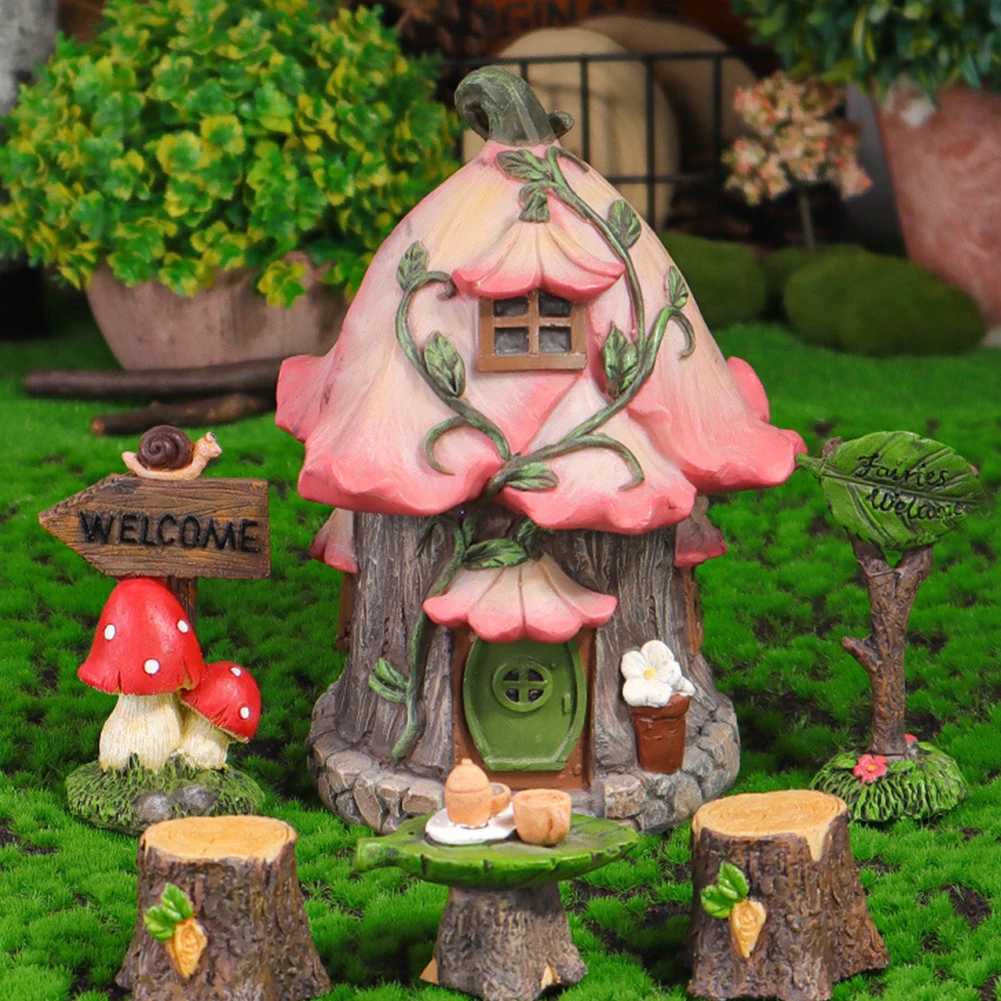 Micro Landscape Ornaments Resin Adorable Fairy Garden House Chair Mini Fairy Cottage House for Fairy Garden Decoration