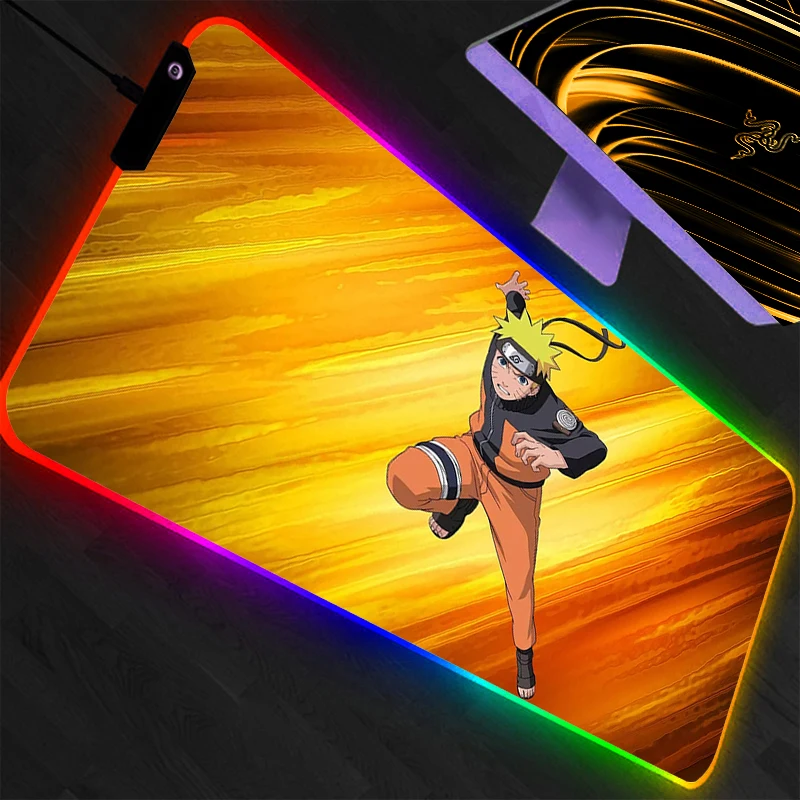 

RGB Mouse Pad Naruto Professional E-sports Gamers Speed Pc Gaming Rubber Keyboard Backlight LED Desk Mat Mousepad Animation