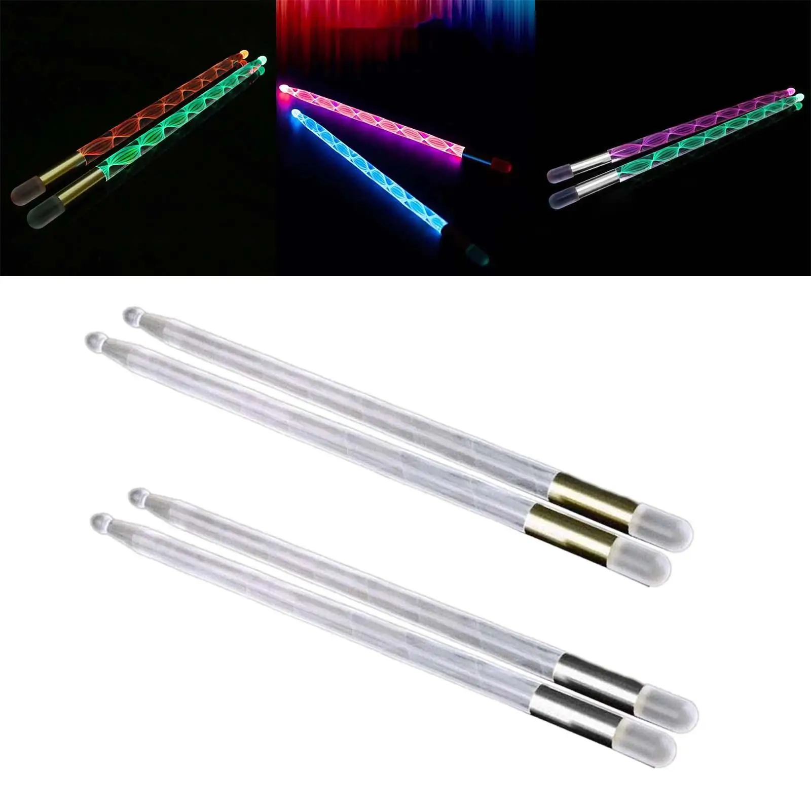 2x Light up Drum Sticks 13 Color Changing Portable Tip Drumsticks Musical