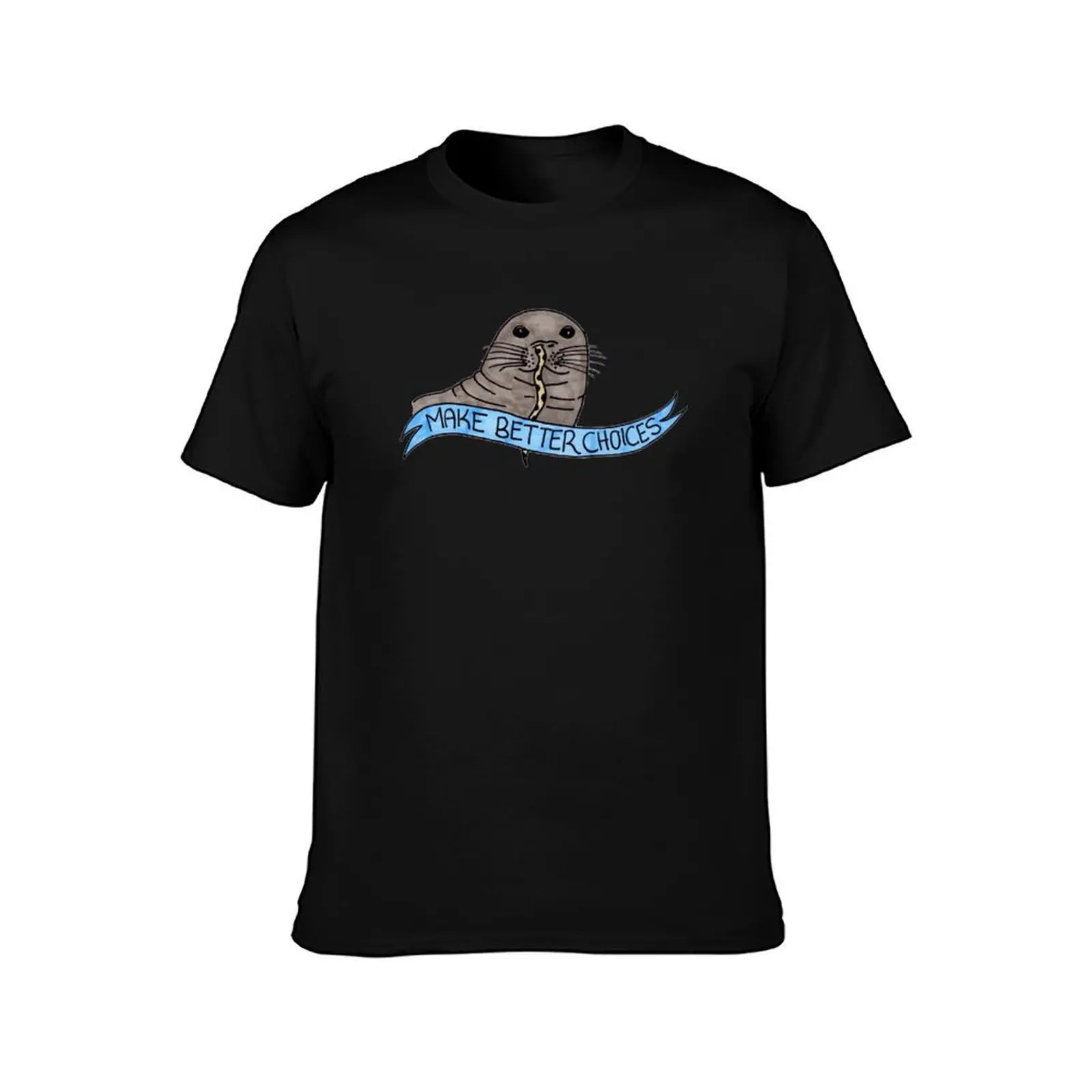 The Cautionary Seal: Colour T-Shirt Summer Casual Cotton Tee Oversized Streetwear Tops Vintage Graphic Print 100% Cotton