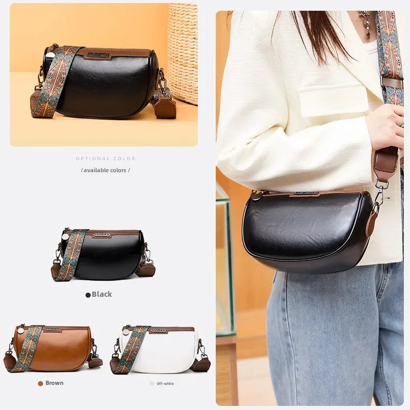 Fashion saddle bag new style shiny small backpack for women, shoulder messenger bag, textured and versatile, retro ladies trend