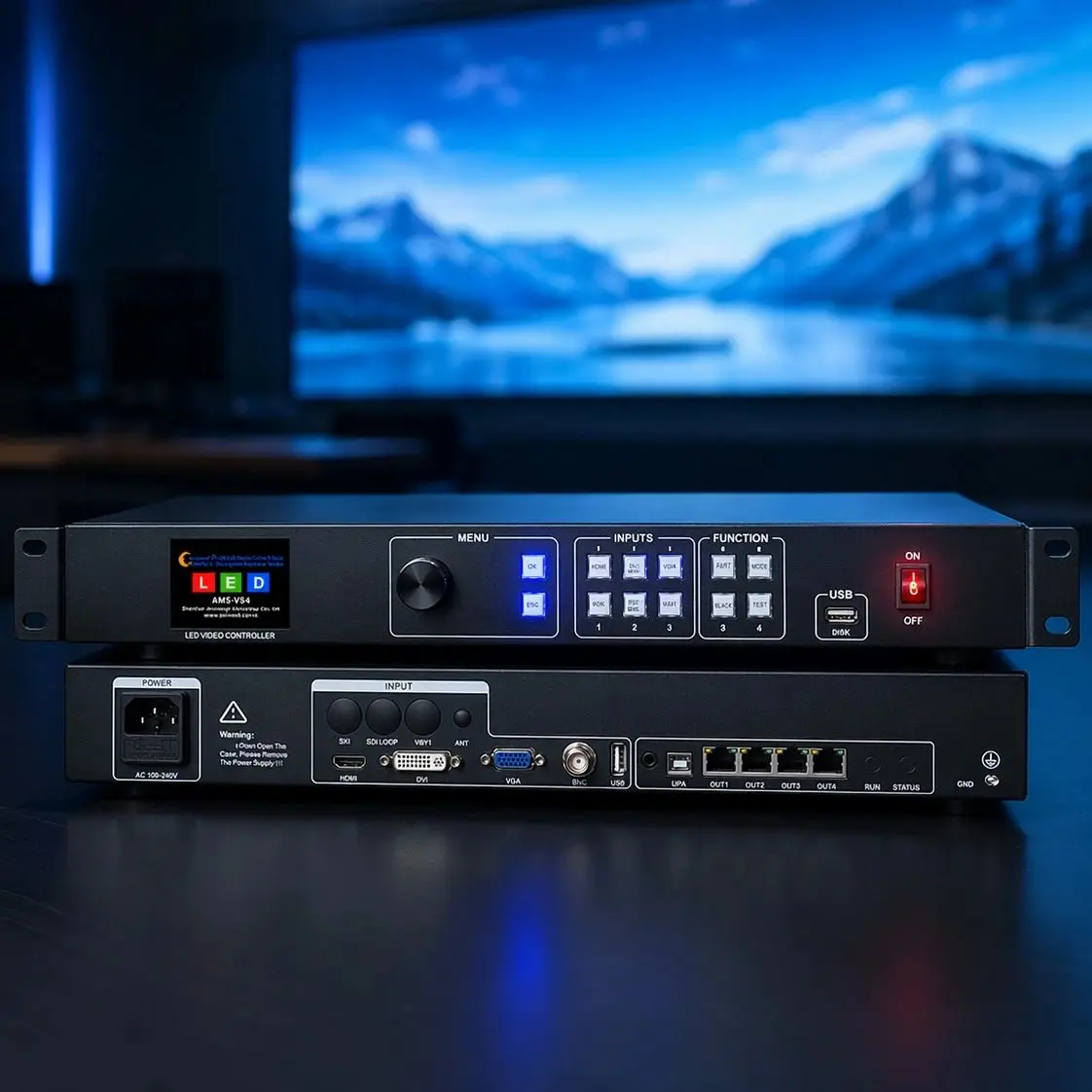 

Контроллер видео AMS VS4 LED, 5 каналов, встроенная карта передачи, бесшовное переключение, 4 гигабитных порта RJ45