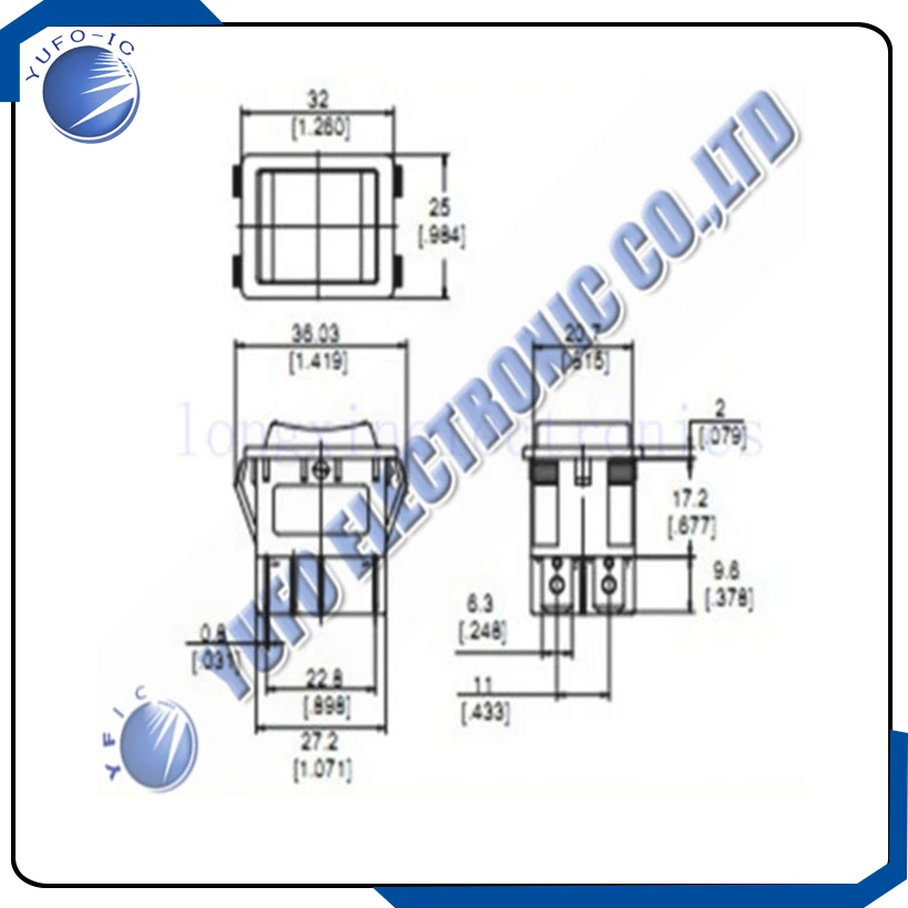 Free Shipping 5PCS Panel Mount Rocker Switch Twin on / off Red Light NEW