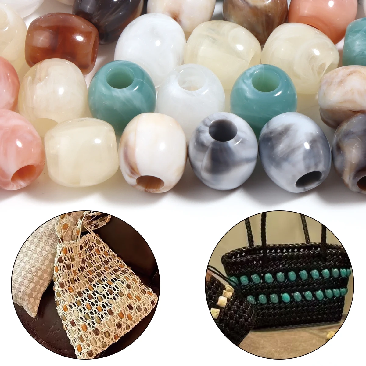 40 Stück zweifarbige, tonnenförmige Acrylperlen, imitierte Jadesteine, lose Perlen mit großem Loch für die Schmuckherstellung, DIY-Armband, Halskette – Detail 4