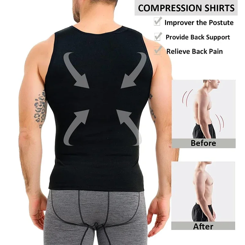 Men Body Shaper Vest Compression Shirts Slimming Tummy Control Tight Tank Tops Shapewear Workout Abs Abdomen Chest Undershirt