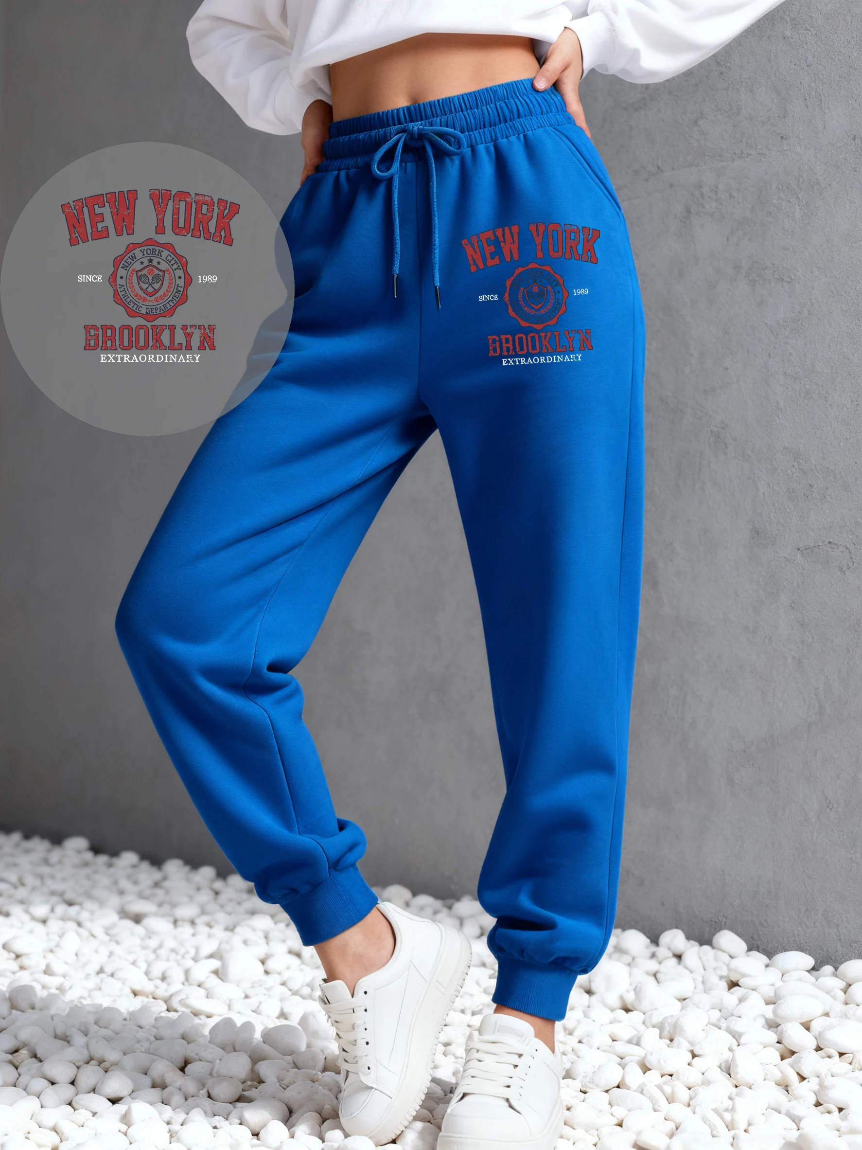 New York Brooklyn Art City Woman Jogging Pants Fleece Pocket Sweatpant Autumn Casual Streetwear Warm Drawstring Unisex Trousers
