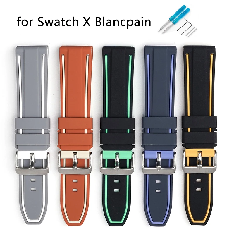 Strap for Swatch X Blancpain Five Oceans Series Men Women Silicone Rubber Watch Band 22mm Waterproof Diving Bracelet With Tools