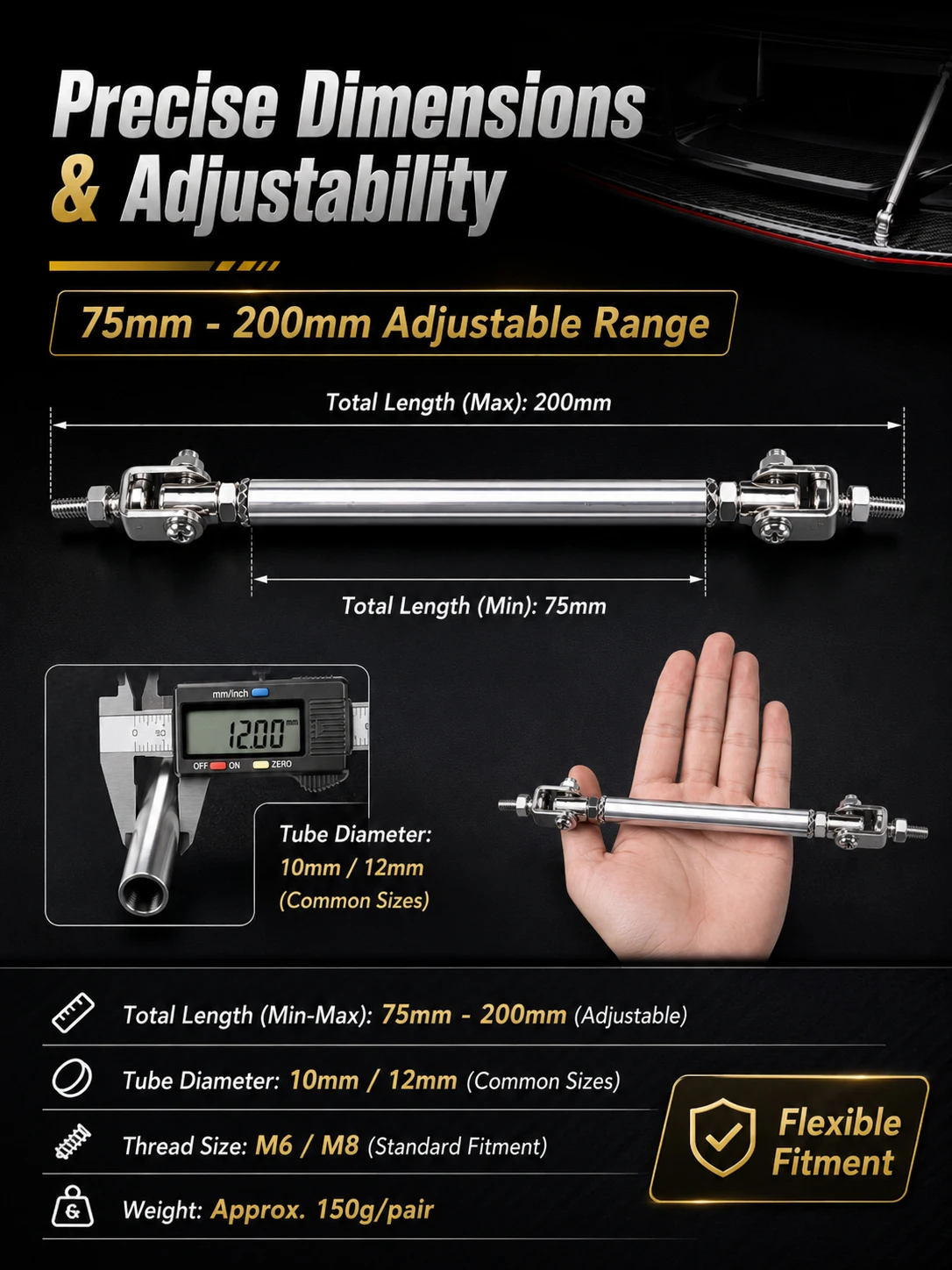 Universal Adjustable Front Bumper Lip Strut Rods 304 Stainless Steel Heavy Duty Splitter Support Bars Multi-color Car Modificati