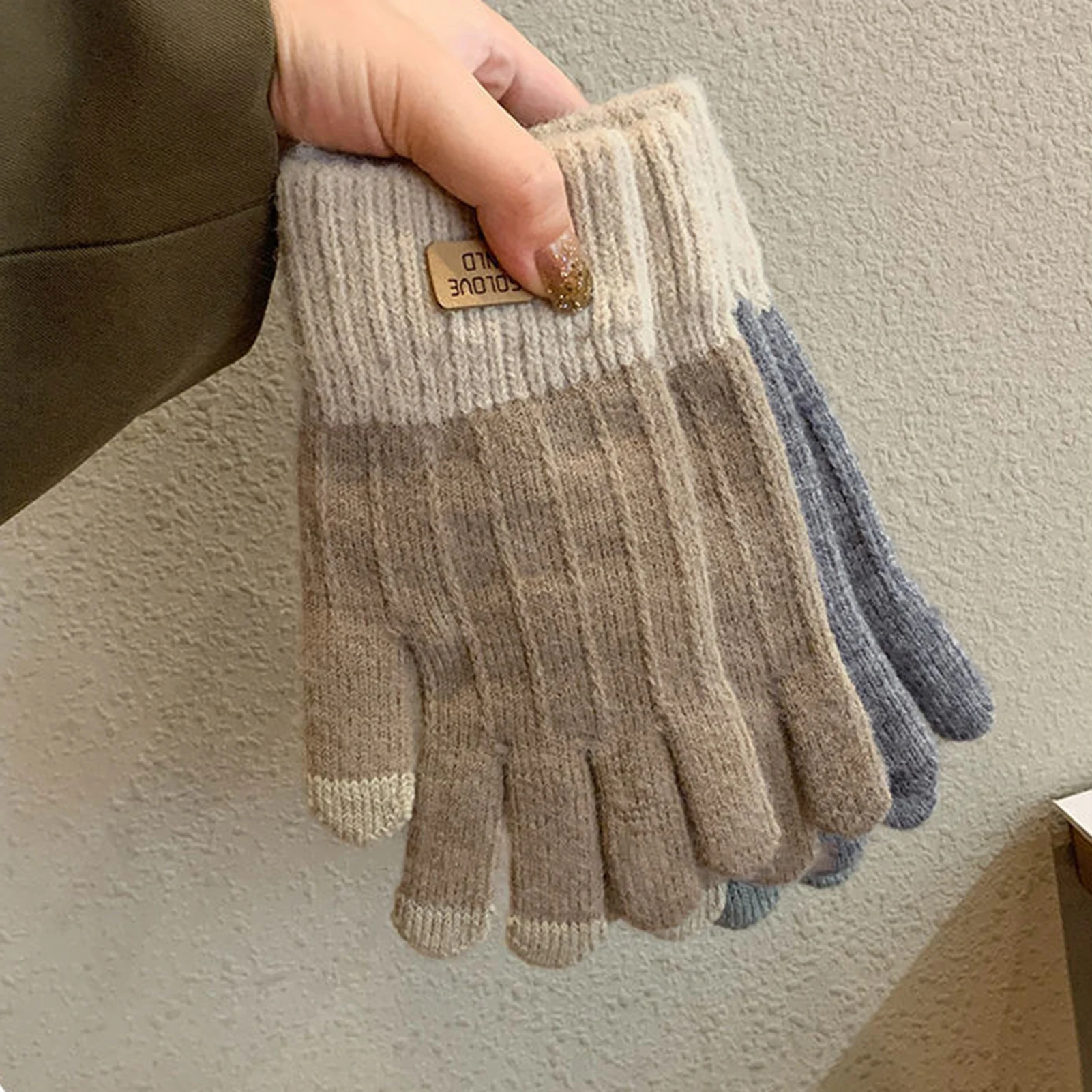 Thermo-Winter-Touchscreen-Handschuhe für Damen und Herren, mit Faux-Alpaka-Fleece gefüttert, Strickhandschuhe, warm, winddicht, rutschfest, für Radfahren, Reisen