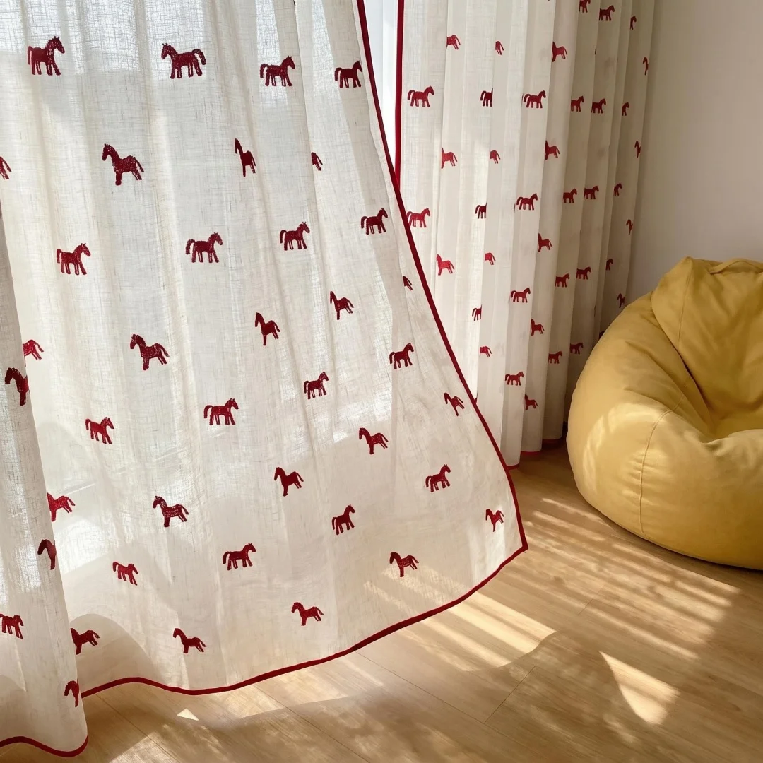 New French small fragrant rainbow cream peas and hemp cute girl bedroom shading chenille curtains