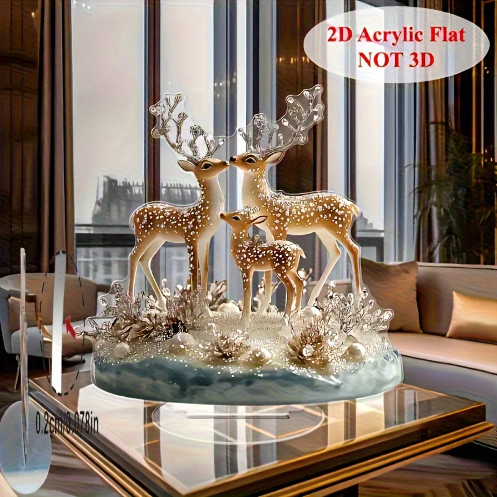 1 Piece Acrylic Deer Decorative Plaque With Base Bohemian Style Desktop Decoration Home/office Supplies 2D Flat Ornament Gifts