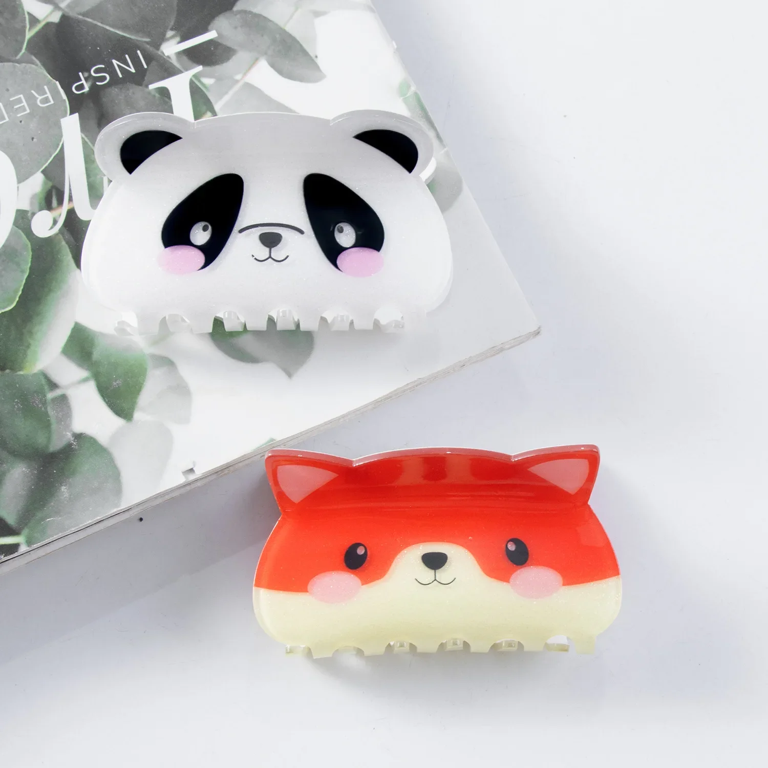 New Cute Cartoon Animal Hair Claw Acrylic Fox Panda Printing Crab Hair Clips Hairpins for Women Girls Hairwear Hair Accessories