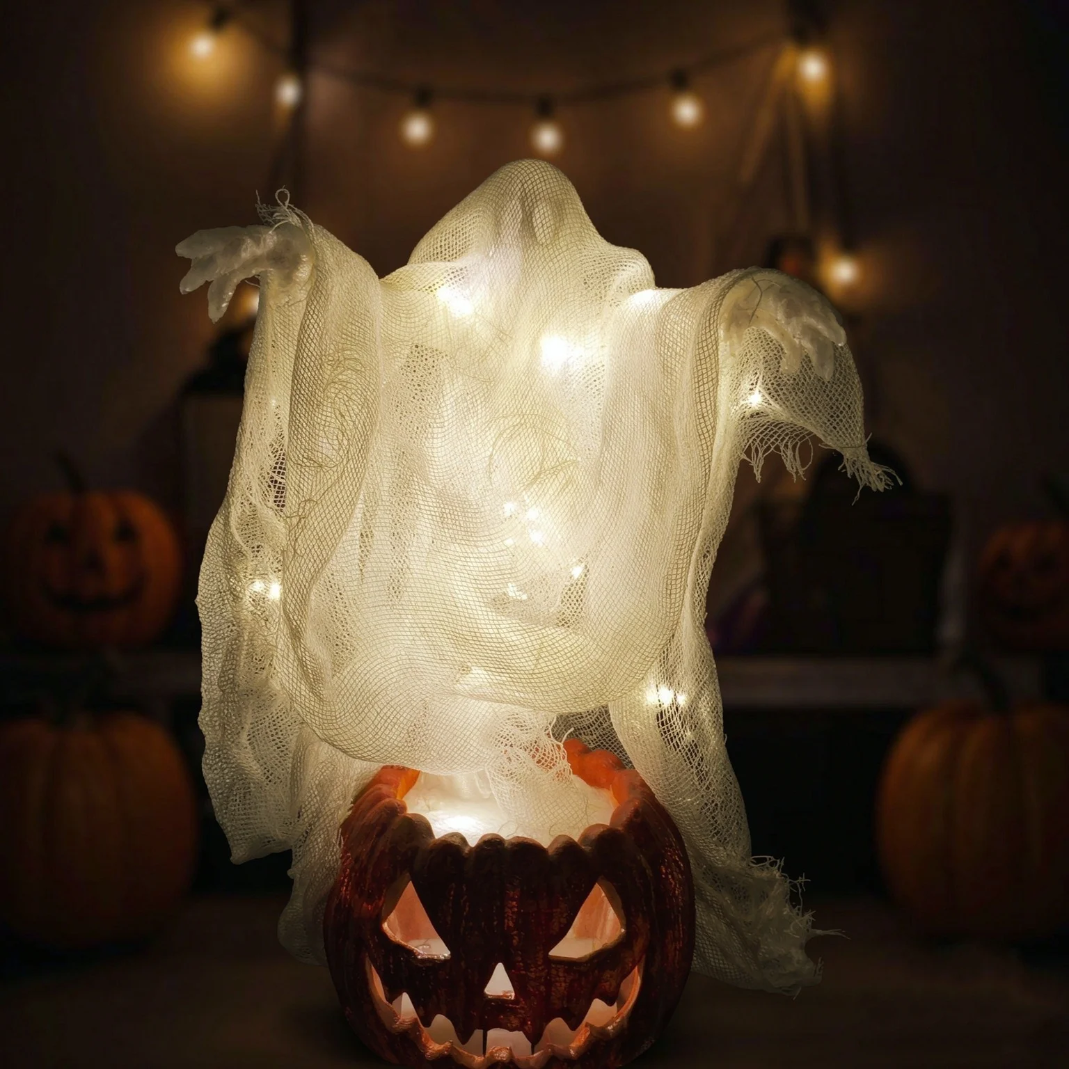 Swirling Ghost Pumpkin Yard Lamp, Lighted Spooky Ghost Statue,Halloween Swirling Ghost Pumpkin Light,Outdoor Porch Pathway Decor