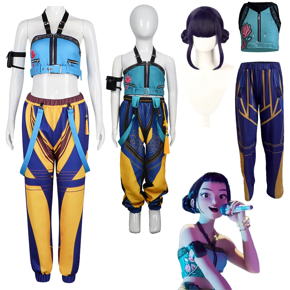 

Охотник на демонов KPop, костюм Зои, парики, фантазия, костюм для взрослых и детей, комплект для девочек, детская ролевая форма на Хэллоуин