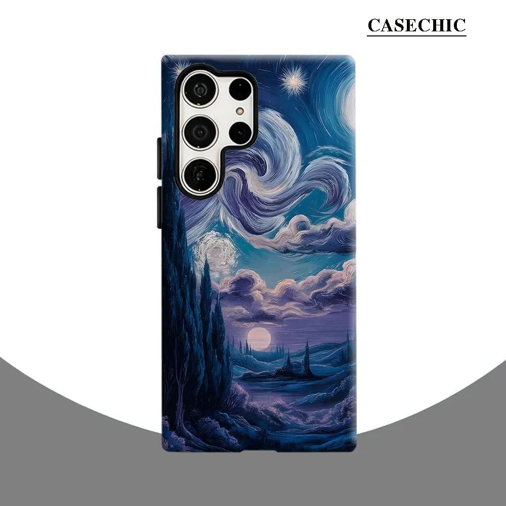 Starry Night Van Gogh Style Phone Case for Samsung Galaxy S26 S25 Ultra S24 S23 Ultra Plus Shockproof Double layer Back Cover