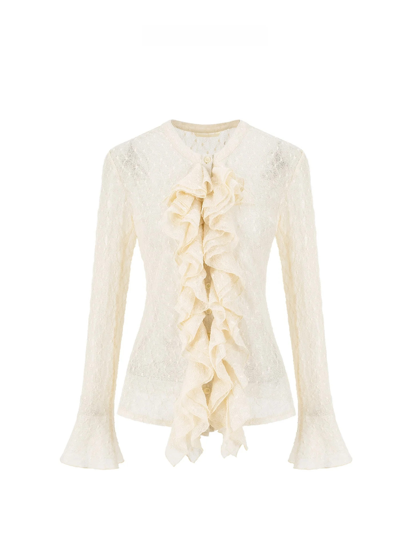 

Женский топ Maggie Ma's Gentle Sle Bell Sve с рюшами по низу, приталенный, из полиэфирного волокна, с длинными рукавами и круглым вырезом