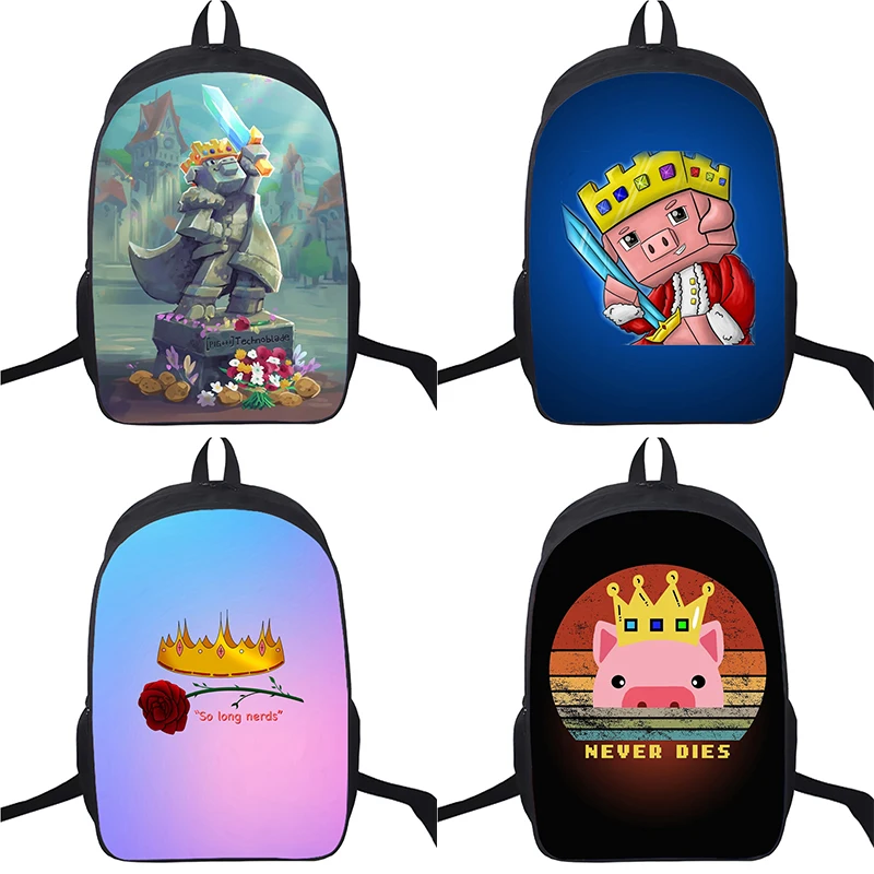 Technoblade-Mochila con estampado 3D de dibujos animados para niños, morral escolar con cremallera para estudiantes