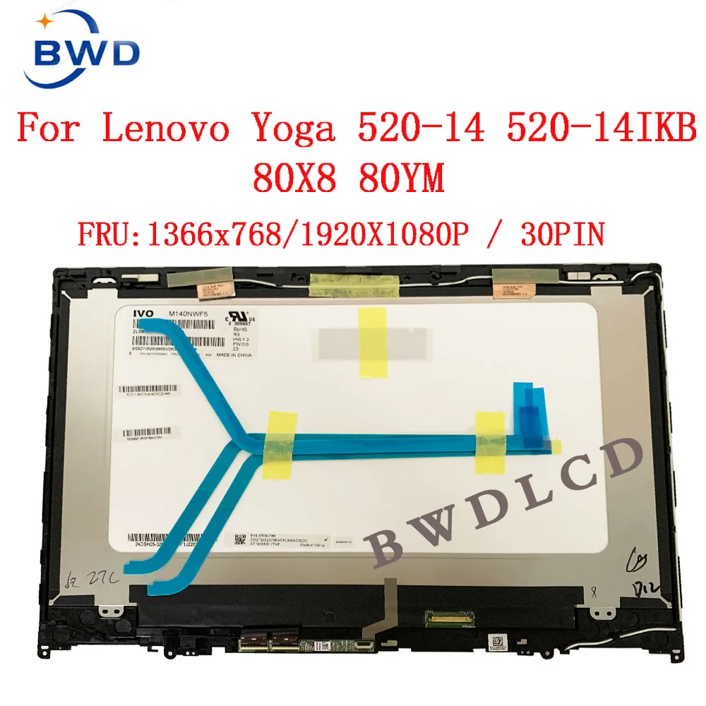 

For Lenovo Yoga 520 14ikb Display 520-14IKB 520-14 Flex 5-14 1470 LCD Screen Touch Digitizer Panel Assembly With Frame HD /FHD