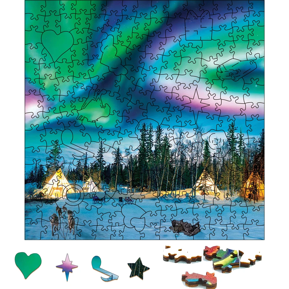 Northern Lights Wooden Jigsaw Puzzle Party Toys For Adults Kids Wood Puzzles Home Decoration Board Game Wood Scenery Puzzle Toy