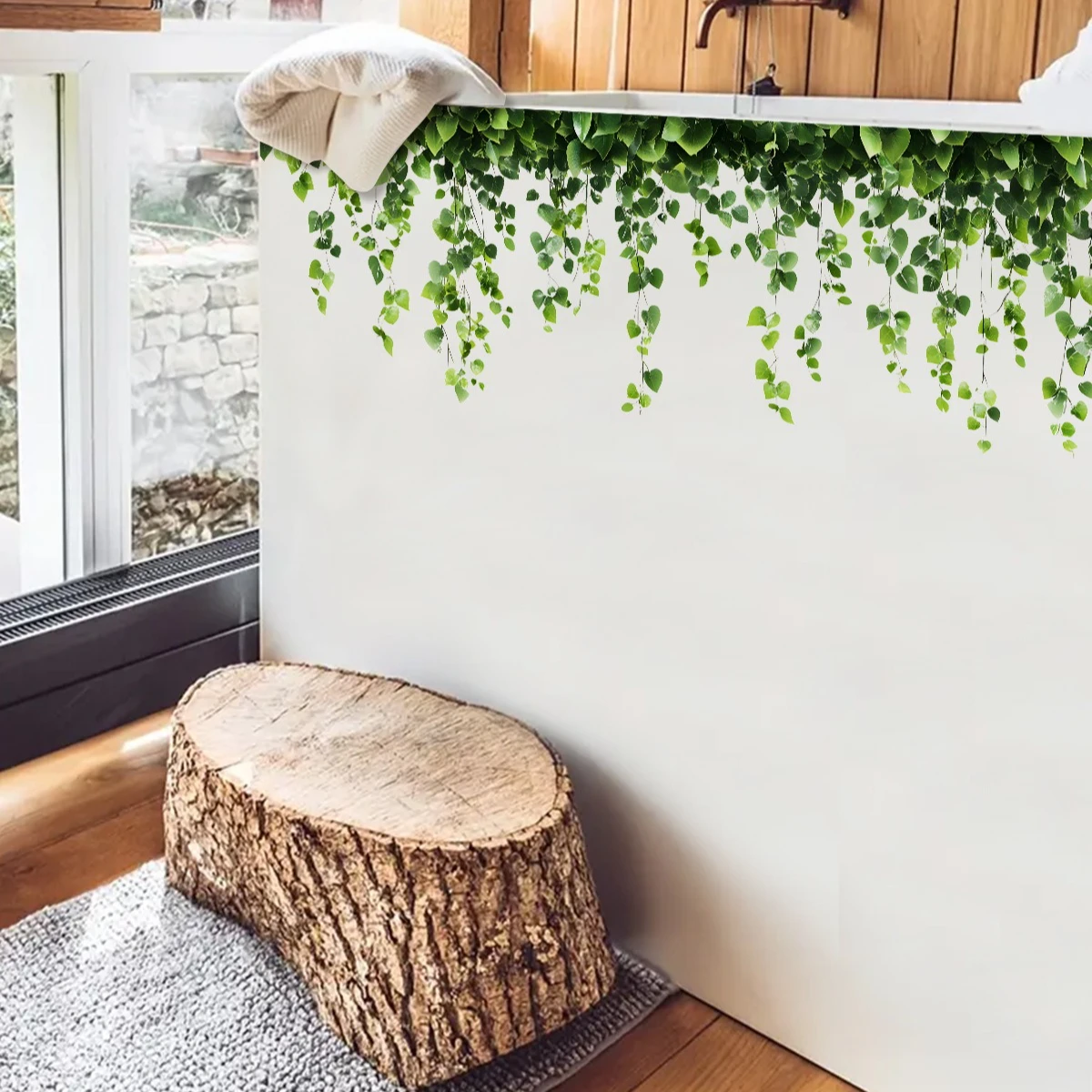 Home Decoration Gift Green Plant Vine Wall Stickers Eucalyptus Leaves Decal Self-adhesive Mural Art Bedroom Ornament