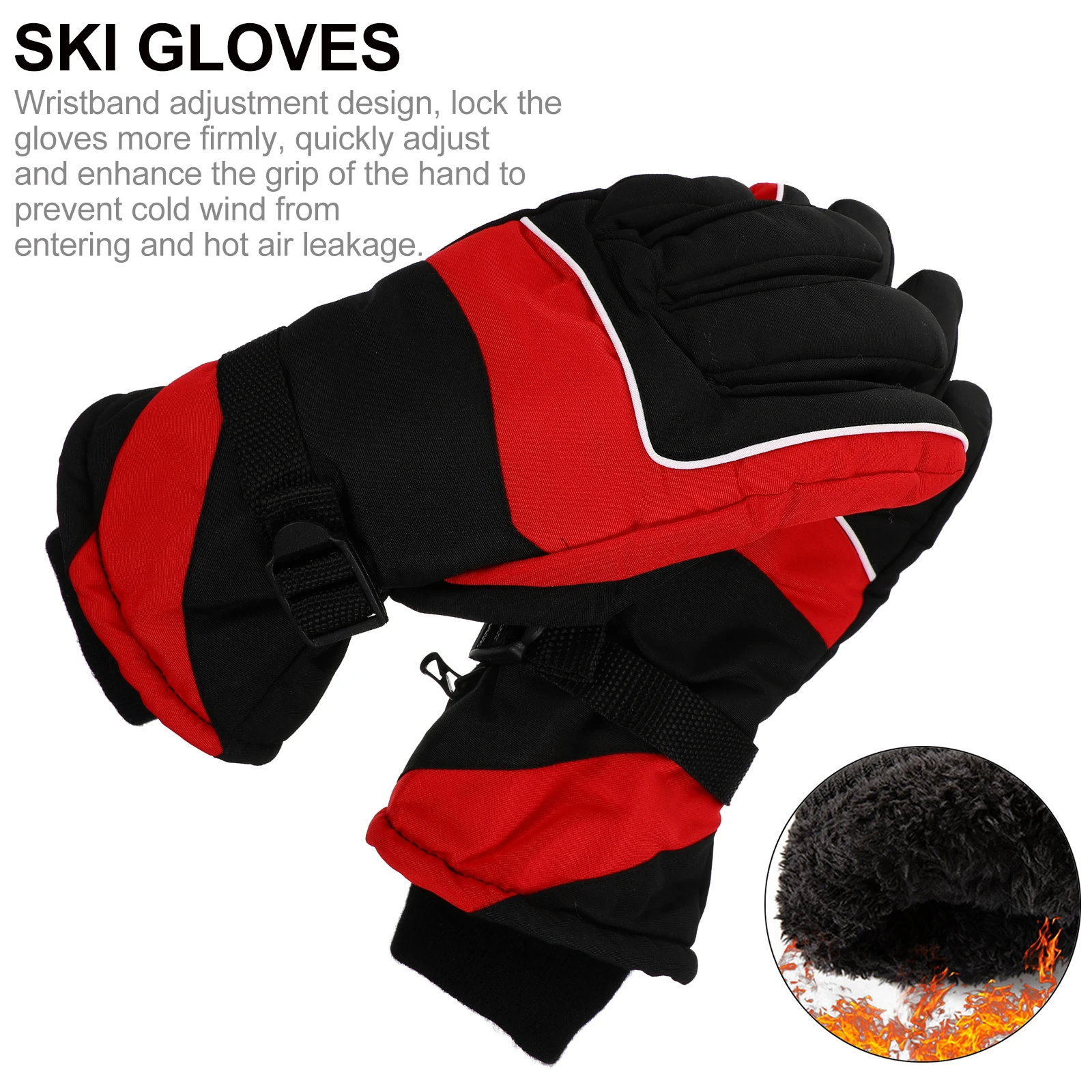 

Winter Cycling Red Wind proof Waterproof Skiing Gloves Wrist Adjustment Anti lost Button Durable Fabric Outdoor Sports Gloves